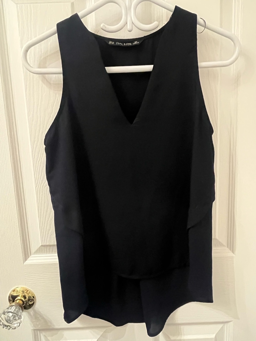 Zara Sleeveless V-Neck Black Top